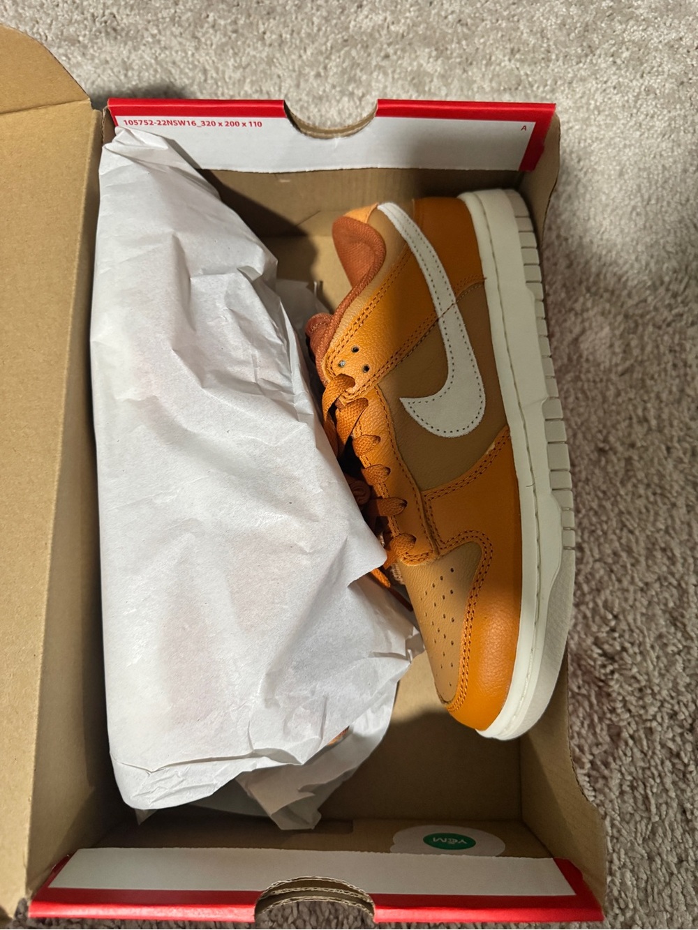 Men's Orange Nike  Low-Top Leather Sneakers with White Swoosh